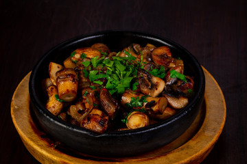 Roasted mushrooms in the pan