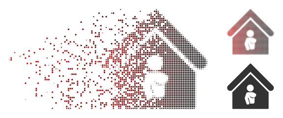 Vector bordel icon in sparkle, dotted halftone and undamaged entire variants. Disintegration effect involves rectangle dots and horizontal gradient from red to black.