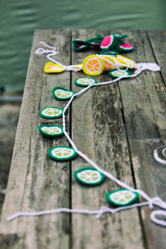 Sukkot: Fruit Garland Untangled On Table
