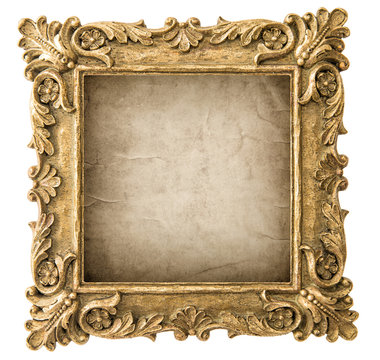 Antique golden picture frame grungy canvas