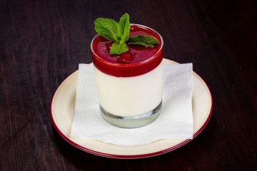 Panacotta dessert served mint