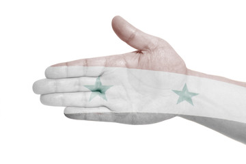Man hand sign with Flag of Syria
