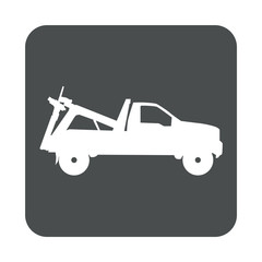 Icono plano camion de remolque en cuadrado gris