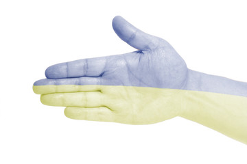 Man hand sign with Flag of Ukraine