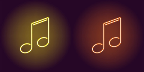 Neon icon of Yellow and Orange Musical Note