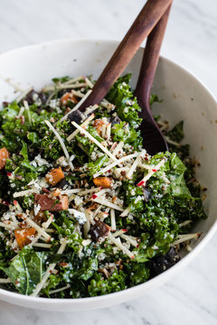 Prep shots of Kale, Apple, Potato and Blue Cheese Salad