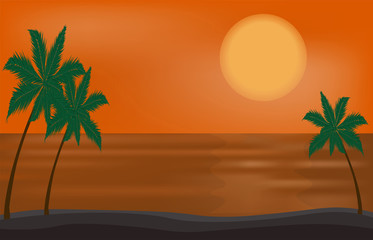 Fototapeta na wymiar vector beautiful sunset on the beach sea or ocean