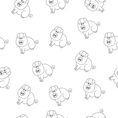 vector seamless pattern with animal pig on white background