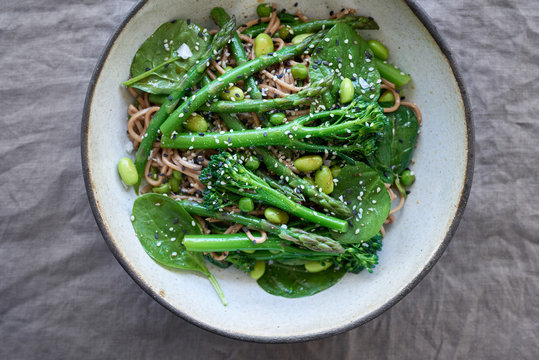Healthy greens with soba noodles