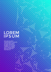 Global network connection geometric grid. Network nodes information technology concept. Vector cover page layout. 
