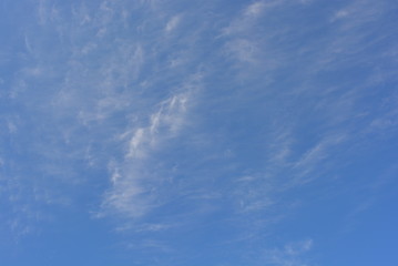 Against the background of a beautiful blue with white translucent tender milk clouds and sunlight