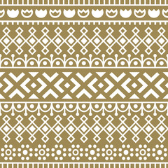 Seamless pattern inspired by scandinavian, finnish folk art. Nordic gold and white background. Repeated decoration, geometric line texture for fabric design.