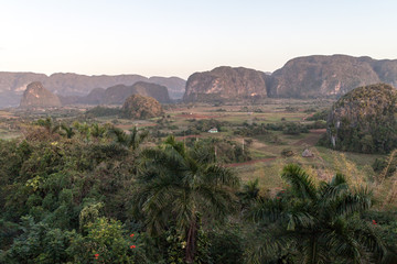 Morning view of Vinales valley with mogote mountains, Cuba