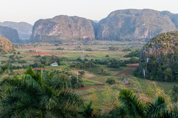 Morning view of Vinales valley with mogote mountains, Cuba