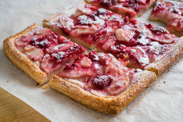 Freshly baked sliced French apple tart