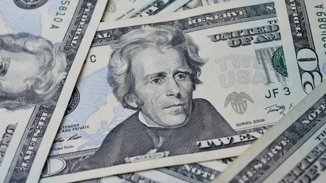 Portrait Seventh President of the United States Andrew Jackson on The USA twenty dollar bills