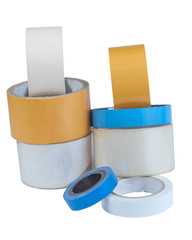 Group adhesive of clear tape and Electrical tape isolated on white background