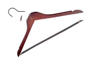 Broken Wooden brown clothes rack isolated on white background