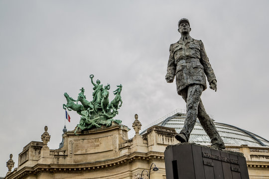 Monument to French general and statesman Charles de Gaulle on the Avenue des Champs-Elysees, in Paris, France.