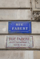 Street sign for Rue Fabert in Paris, France