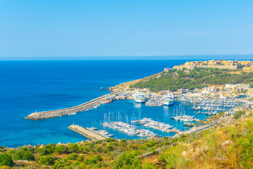 Fishing boats moor in Mgarr, Gozo, Malta