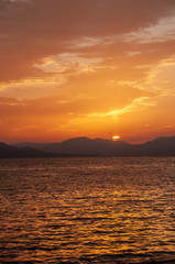 瀬戸内海　広島湾に沈む夕日
