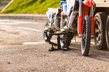 Fototapeta premium mountain off-road motorcycles in the parking