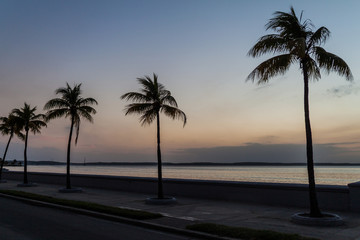 Evening view of Malecon (seaside drive) in Cienfuegos, Cuba.
