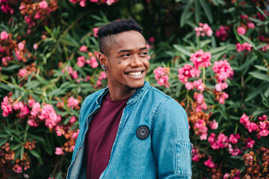 Handsome black young man with a denim jacket