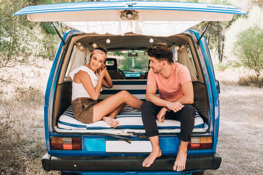Young couple in a van