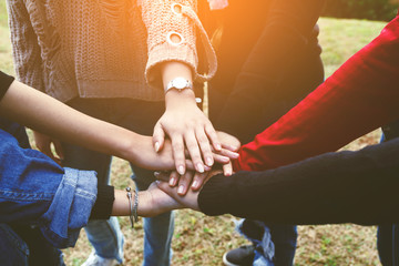 Group hands unity with their hands together ,concept successful business people