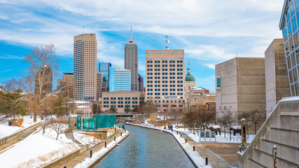 Fototapeta na wymiar Downtown Indianapolis skyline with blue sky