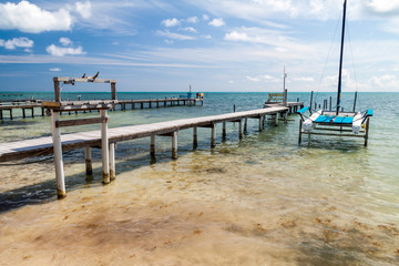 Wooden piers at Caye Caulker island, Belize