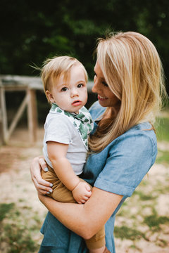 Mom adoring her son