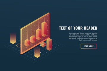 Cool business analytics concept, data visualization, 3d infographics, charts and diagram isometric vector