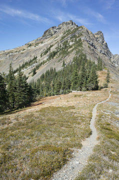 Hiking trail extending through vast alpine wilderness, North Cascades, Washington