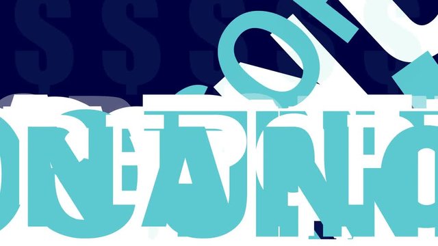 Corporate finance and accounting related words animated text word cloud on dark blue background.