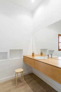 Rustic modern bathroom with white walls