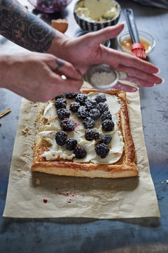 Bramble pastry tart with vanilla mascarpone.
