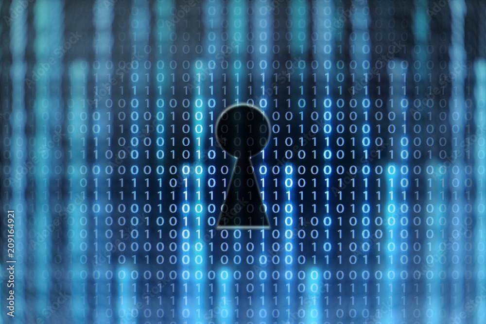 Poster digital success. keyhole on digital binary screen and soft defocus light. ai data transfer concept. 