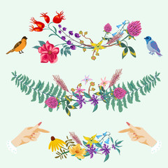 Hands and flowers cute decorative set