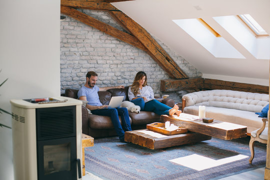 Married couple spending time in their home