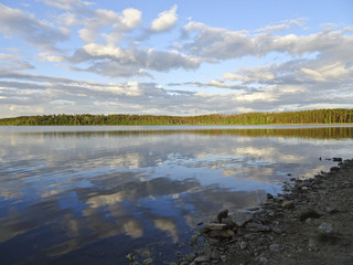 Summer landscape: a serene evening on the lake