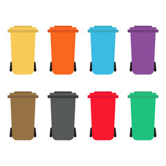 Teplate with colorful recycle bins set