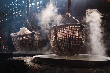 Traditional Salt making Pit-Bo Kluea District. Production of mountainous ,Salt (Sin-tao salt)...