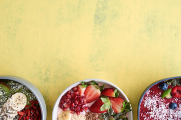 Healthy food bowls background