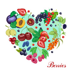 Vector heart made of various berries