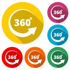 360 degrees line icon, color icon with long shadow