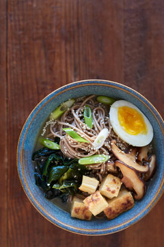 Bowl of soba noodles in hot broth