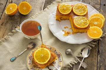 delicious homemade orange pie with tea